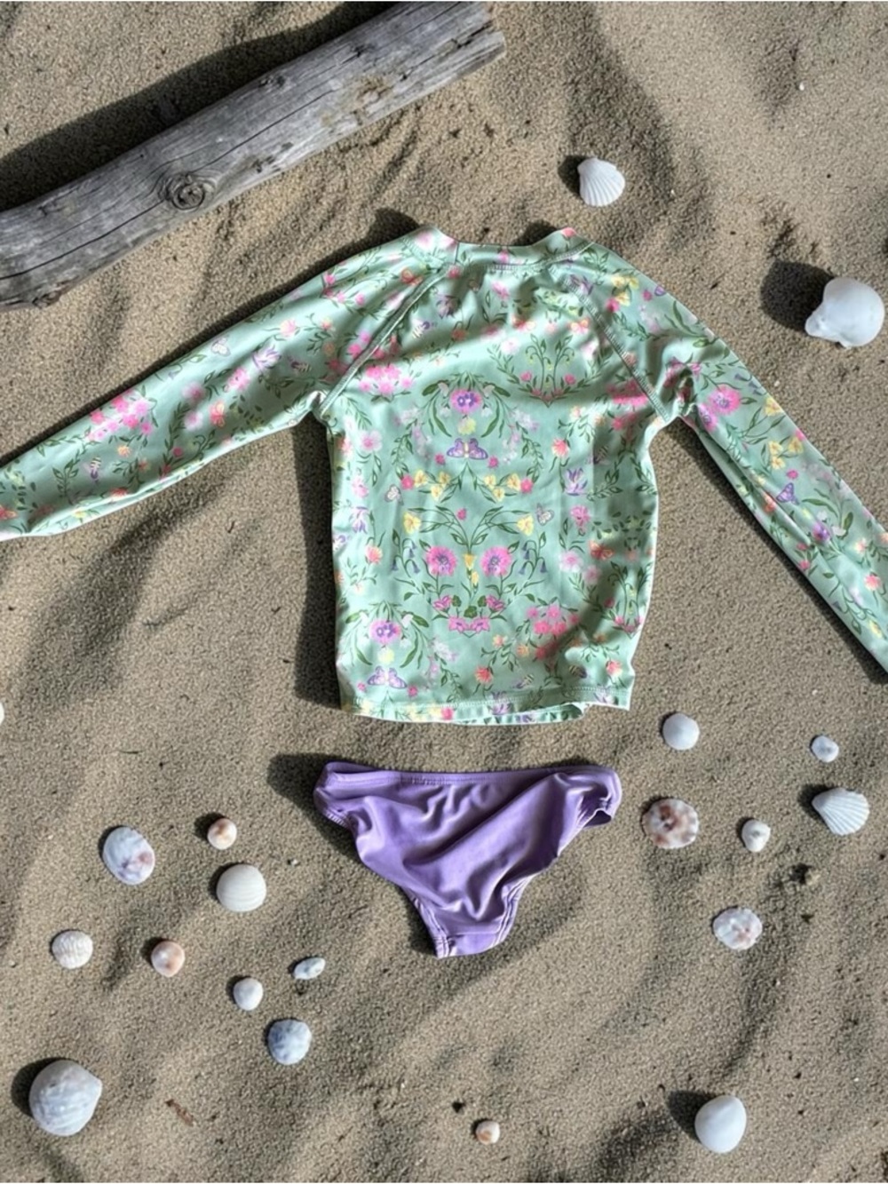 wonder nation Girls' Floral Long-Sleeve Rash Guard Set - Mint & Lavender